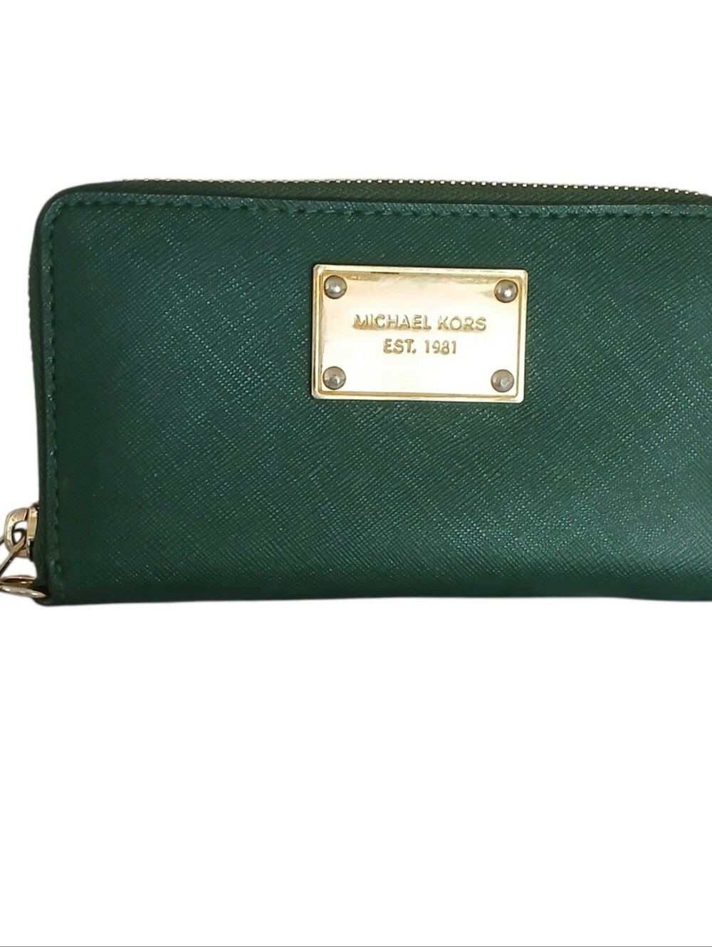 Michael Kors Jet Set Saffiano Leather Zip Around Wallet Malachite Green Logo